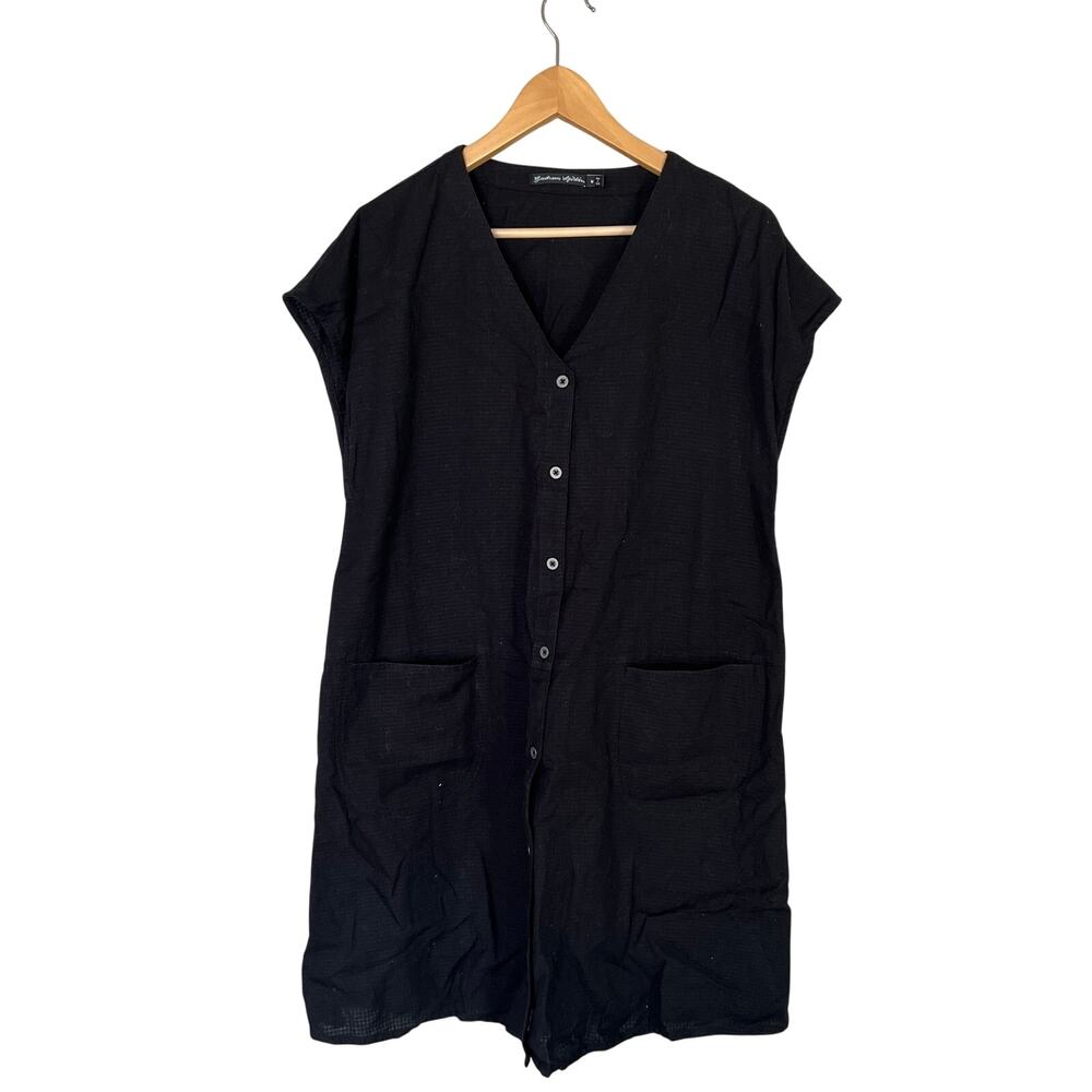 Gudrun Sjoden Dress Women's Size M Black Organic Cotton Pockets Lagenlook Button